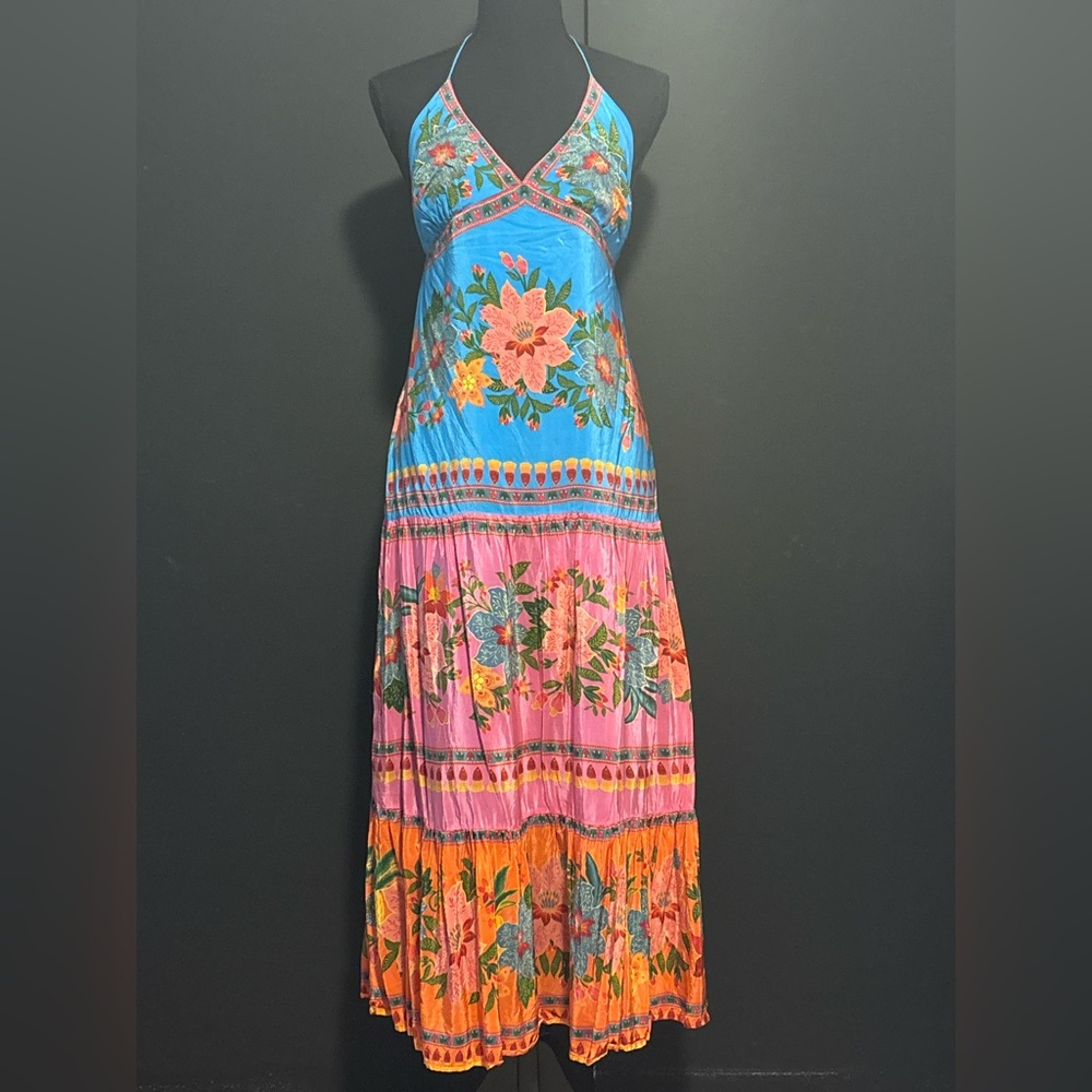 FARM Rio Vibrant Floral Maxi Dress in Blue, Pink, and Orange